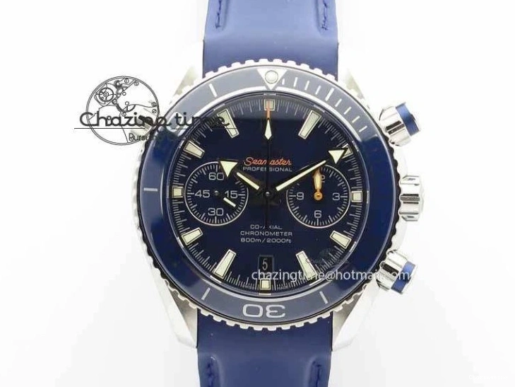 0508 Chic Planet Ocean Master Chrono 45mm SS OM 1:1 Best Edition Blue Dial On Blue Rubber Strap A 8172
